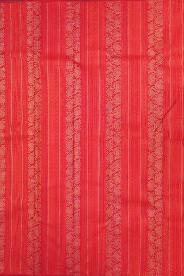 Kanchipuram Silk Saree In Scarlet Red Brocade Design