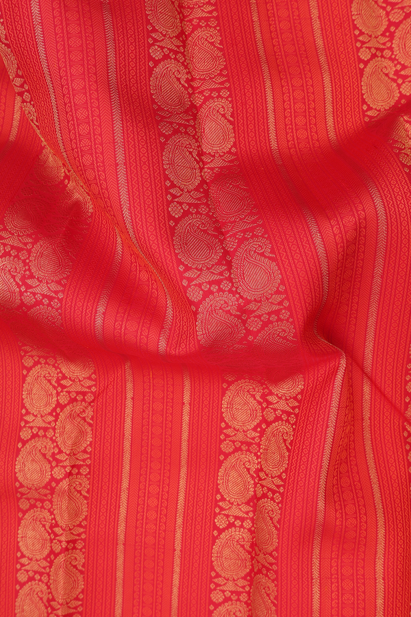 Kanchipuram Silk Saree In Scarlet Red Brocade Design