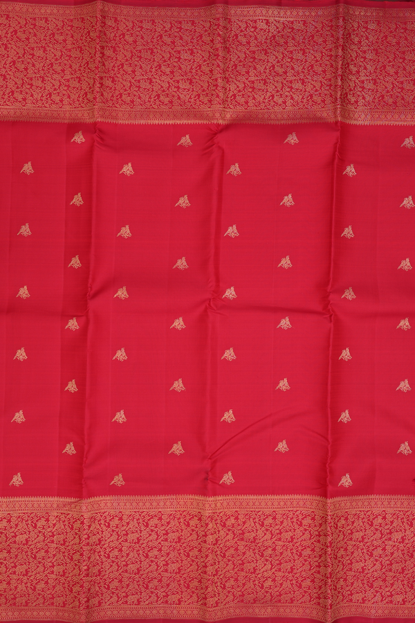 Kanchipuram Silk Saree In Crimson Red With Birds Buttas