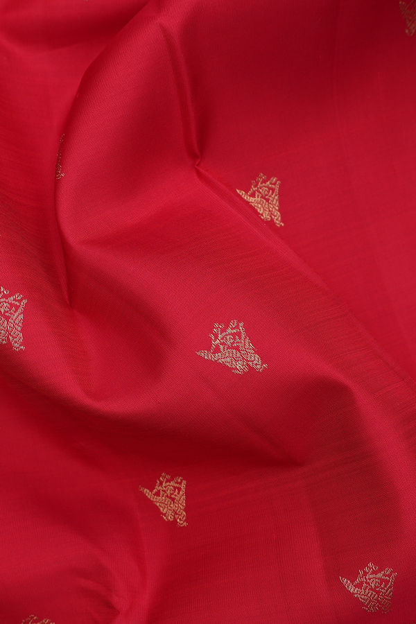 Kanchipuram Silk Saree In Crimson Red With Birds Buttas