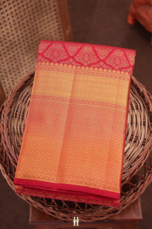 Kanchipuram Silk Saree In Crimson Red With Brocade Design
