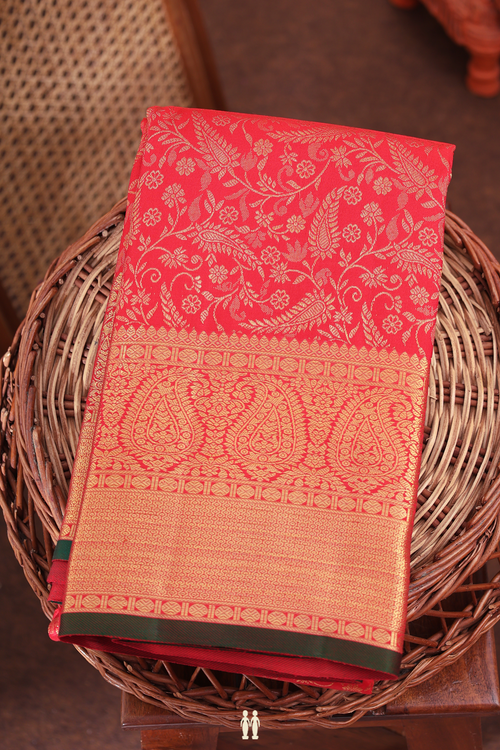 Kanchipuram Silk Saree In Crimson Red With Brocade Design