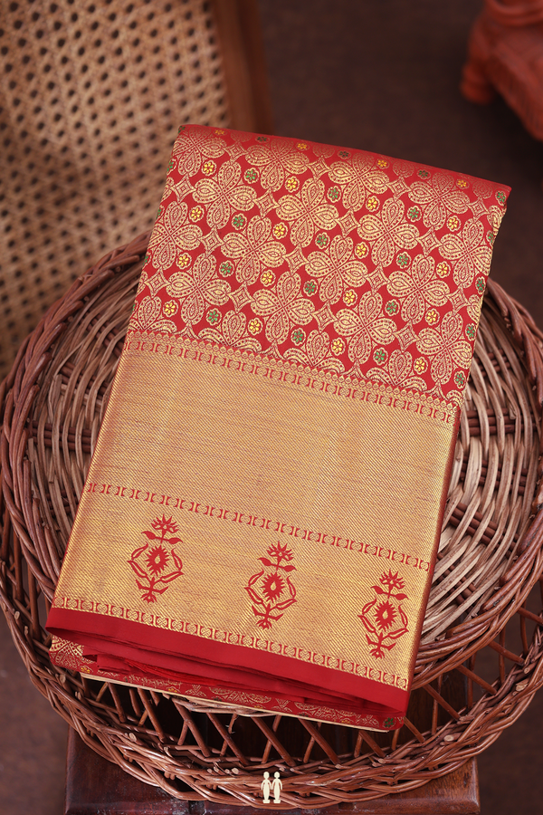 Kanchipuram Silk Saree In Crimson Red With Brocade Design