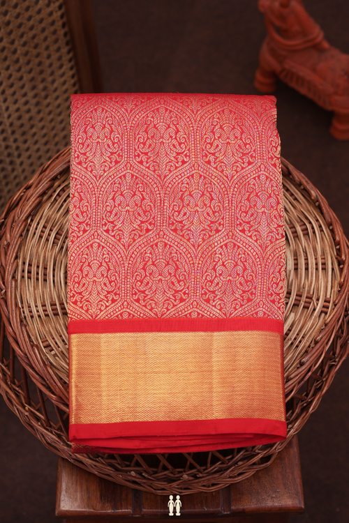 Kanchipuram Silk Saree In Crimson Red With Brocade Design