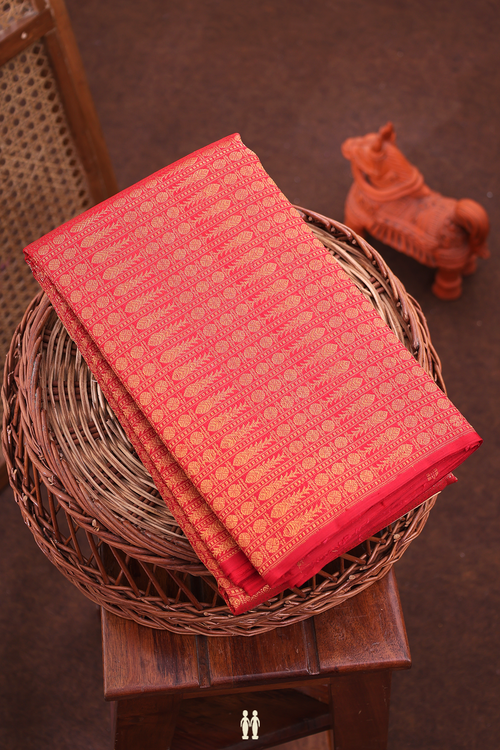 Kanchipuram Silk Saree In Crimson Red With Brocade Design