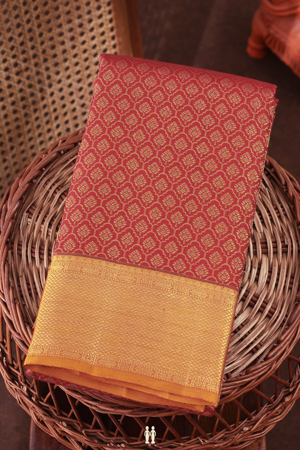 Kanchipuram Silk Saree In Crimson Red With Brocade Design
