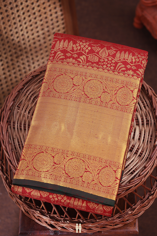 Kanchipuram Silk Saree In Crimson Red With Brocade Design