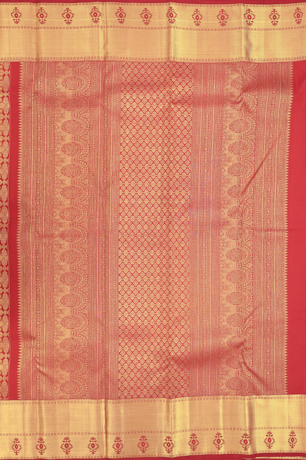 Kanchipuram Silk Saree In Crimson Red With Brocade Design