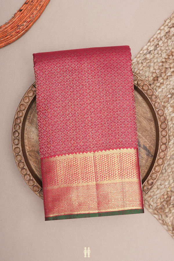 Kanchipuram Silk Saree In Crimson Red With Brocade Design