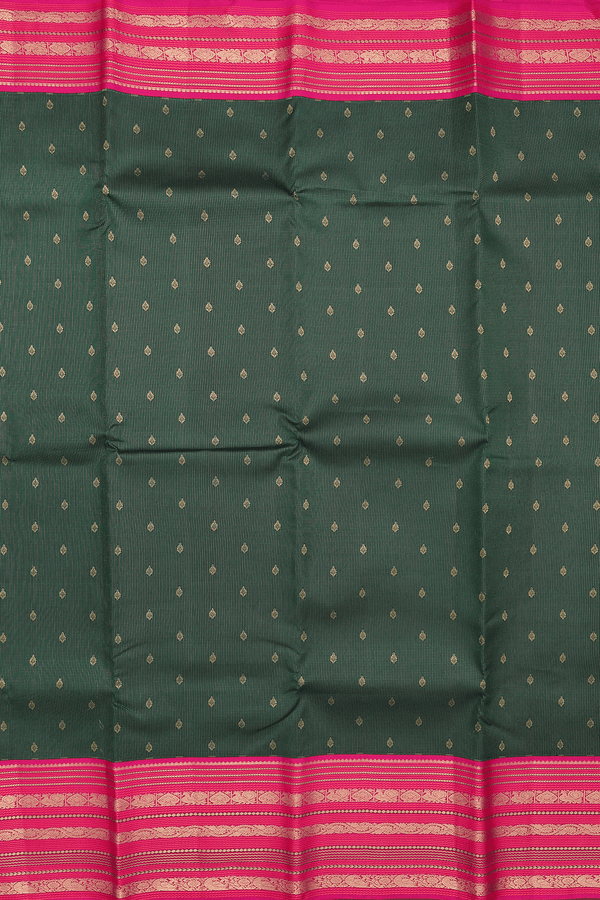 Kanchipuram Silk Saree In Green With Stripes Along Buttas