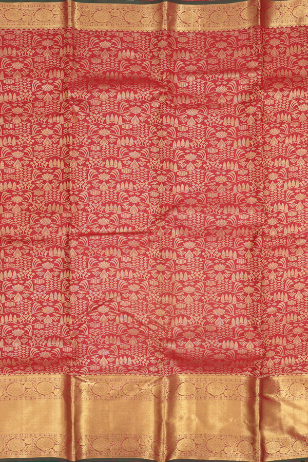Kanchipuram Silk Saree In Crimson Red With Brocade Design
