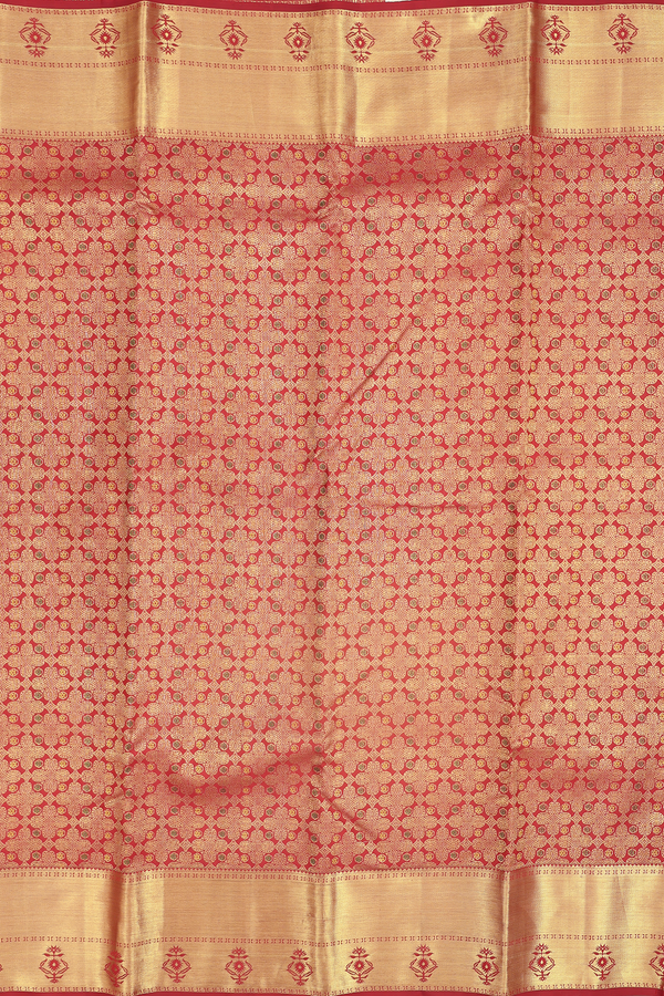 Kanchipuram Silk Saree In Crimson Red With Brocade Design