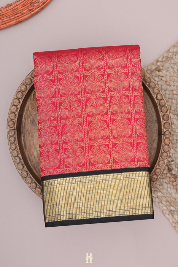 Kanchipuram Silk Saree In Crimson Red With Brocade Design