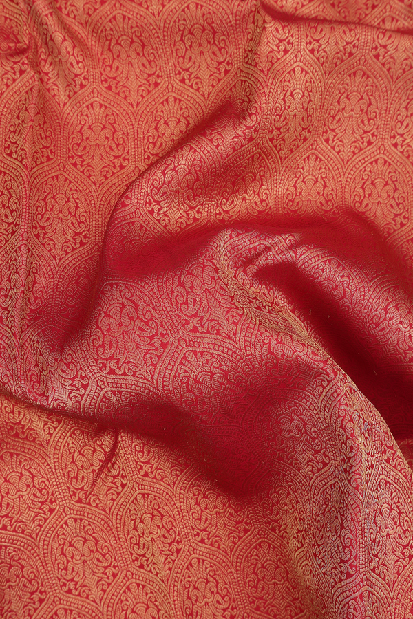 Kanchipuram Silk Saree In Crimson Red With Brocade Design