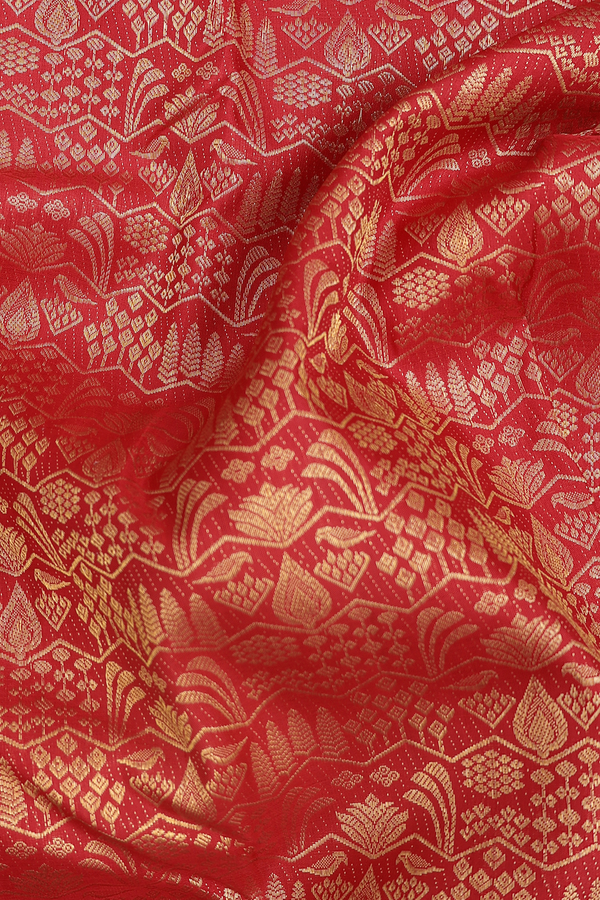Kanchipuram Silk Saree In Crimson Red With Brocade Design