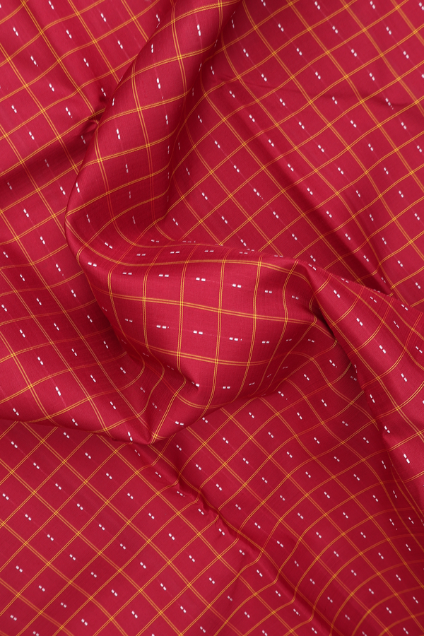 Kanchipuram Silk Saree In Crimson Red With Checks Design