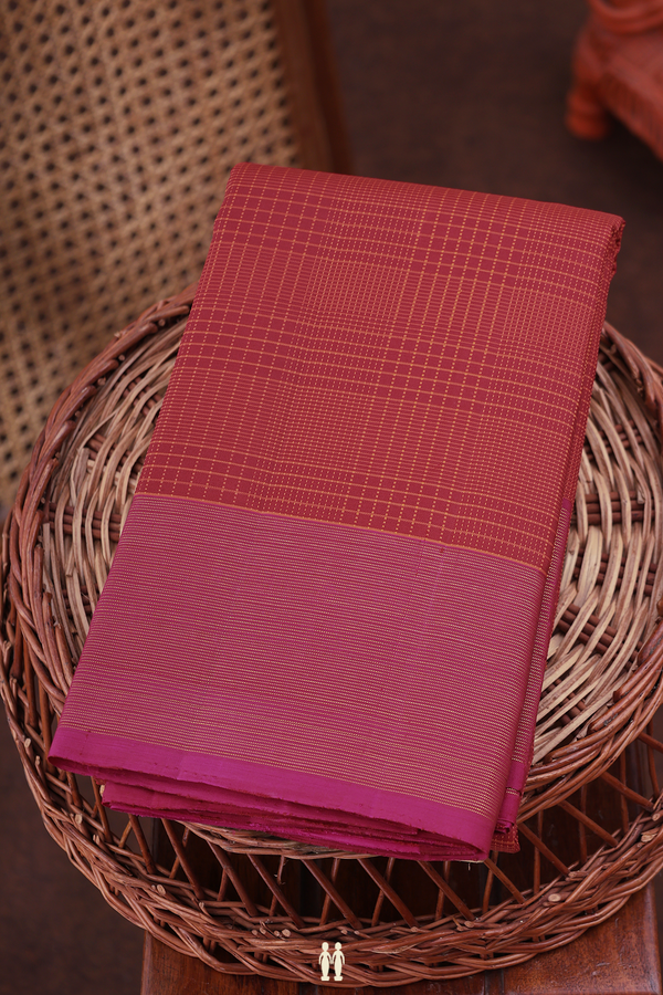 Kanchipuram Silk Saree In Crimson Red With Checks Design