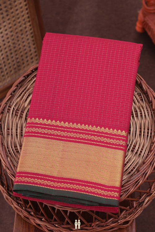 Kanchipuram Silk Saree In Crimson Red With Checks Design