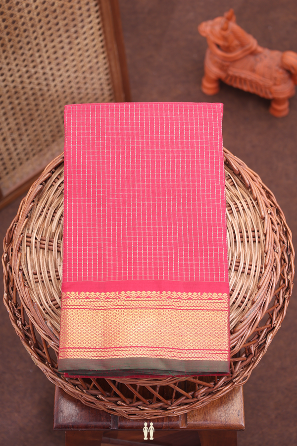 Kanchipuram Silk Saree In Crimson Red With Checks Design