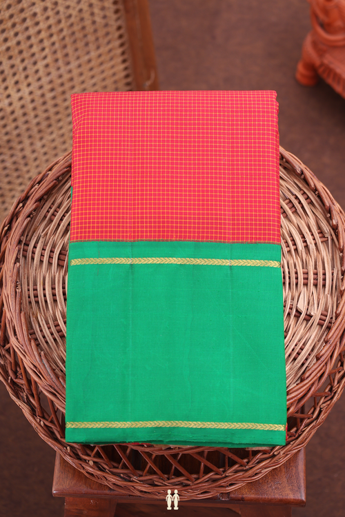 Kanchipuram Silk Saree In Crimson Red With Checks Design