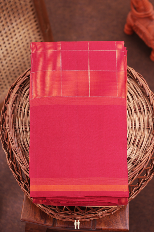 Kanchipuram Silk Saree In Crimson Red With Checks Design