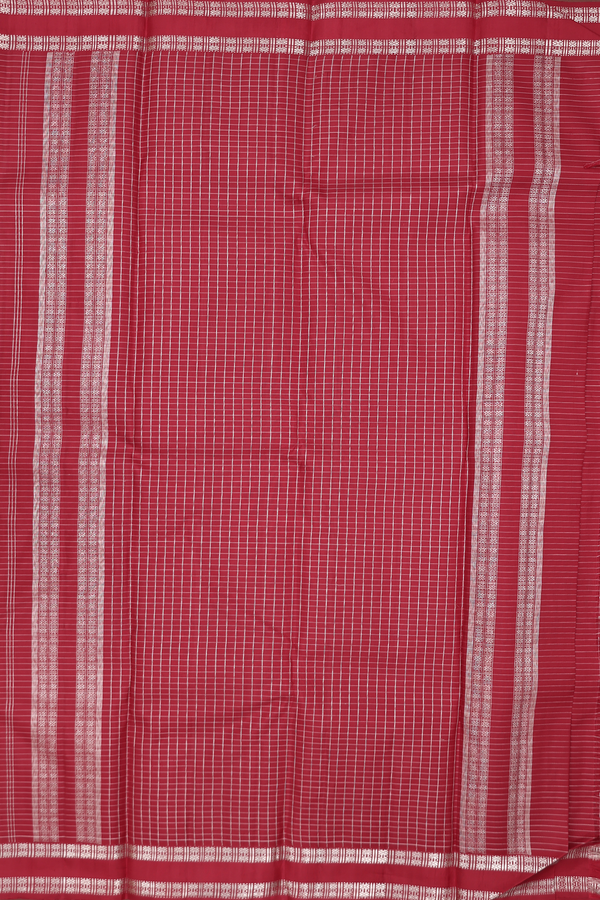 Kanchipuram Silk Saree In Crimson Red With Checks Design