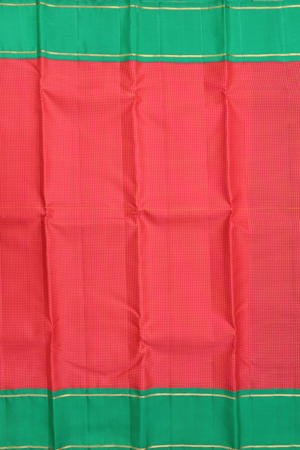 Kanchipuram Silk Saree In Crimson Red With Checks Design