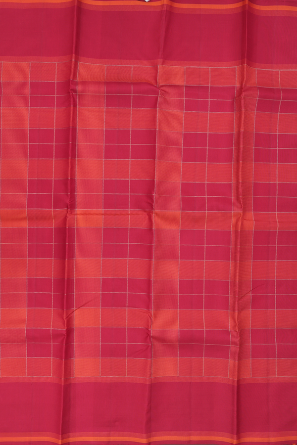 Kanchipuram Silk Saree In Crimson Red With Checks Design