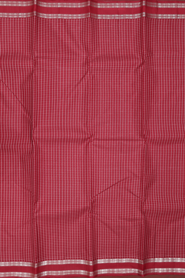 Kanchipuram Silk Saree In Crimson Red With Checks Design