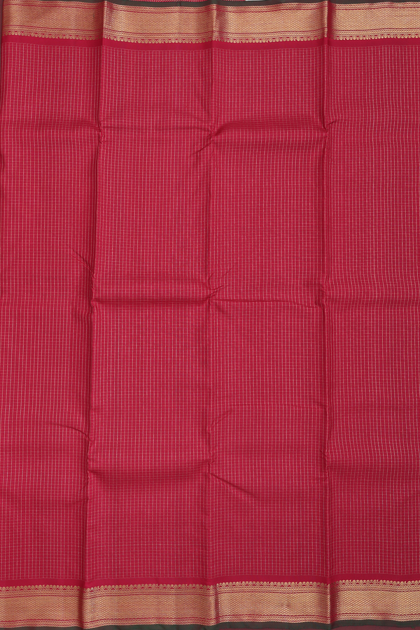 Kanchipuram Silk Saree In Crimson Red With Checks Design