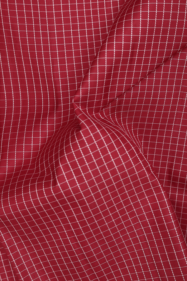 Kanchipuram Silk Saree In Crimson Red With Checks Design