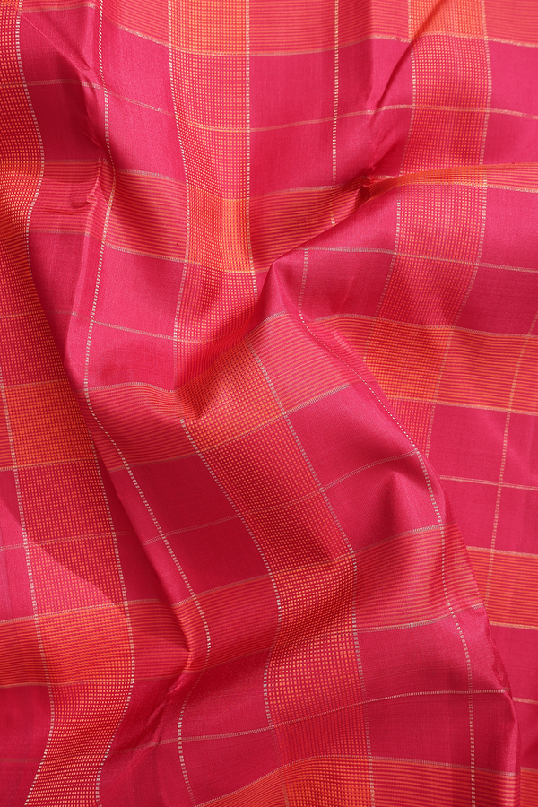 Kanchipuram Silk Saree In Crimson Red With Checks Design