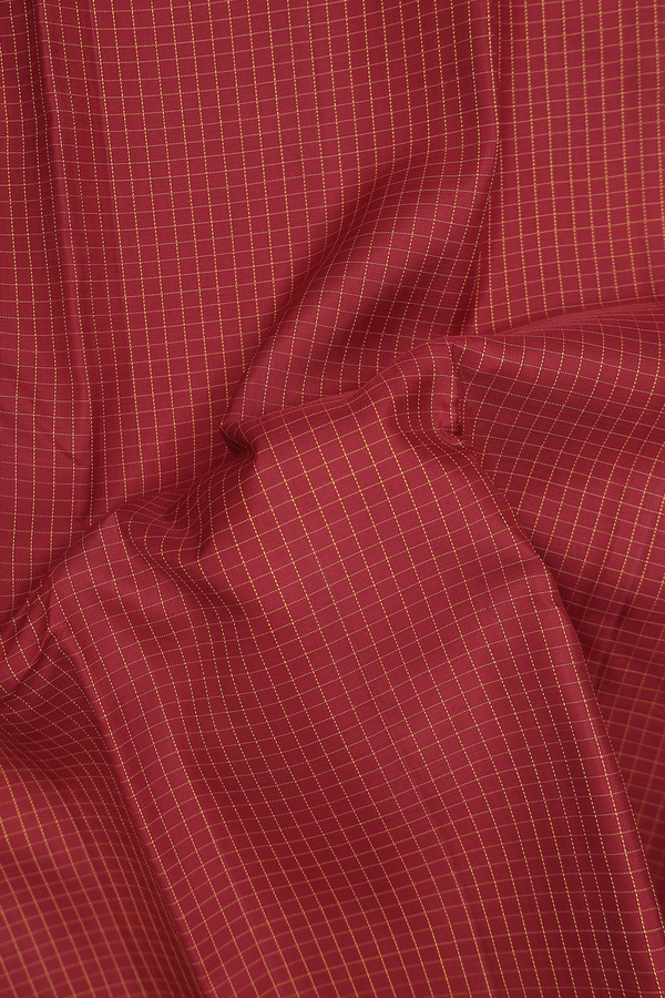 Kanchipuram Silk Saree In Crimson Red With Checks Design