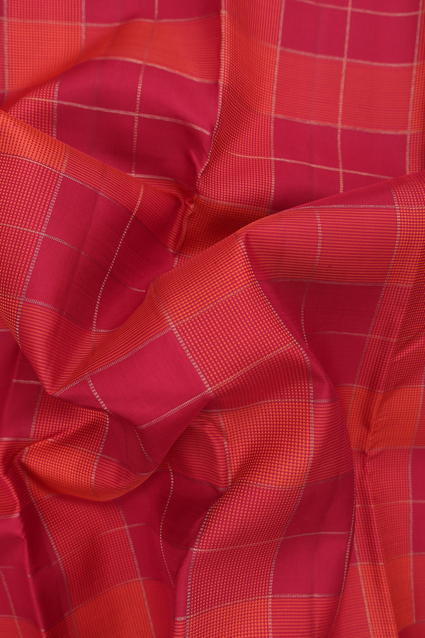 Kanchipuram Silk Saree In Crimson Red With Checks Design