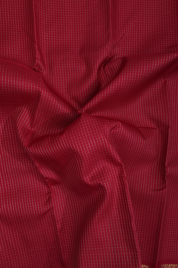 Kanchipuram Silk Saree In Crimson Red With Checks Design