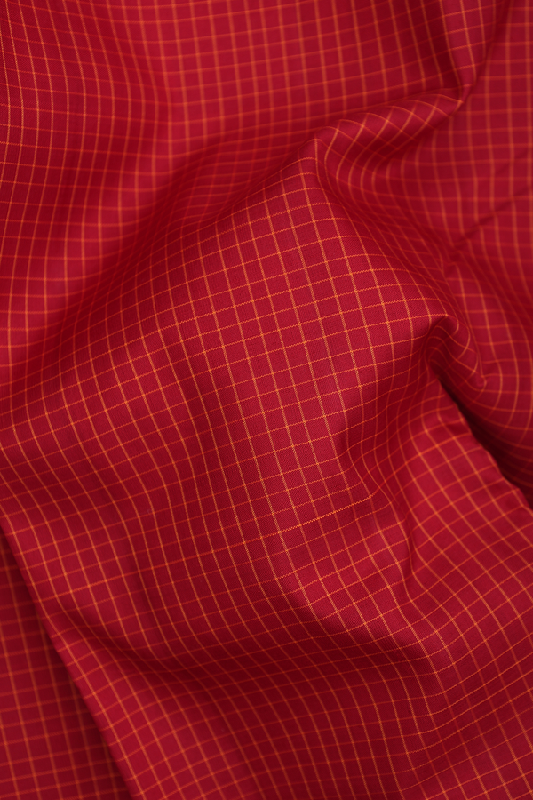 Kanchipuram Silk Saree In Crimson Red With Checks Design