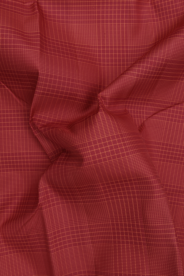 Kanchipuram Silk Saree In Crimson Red With Checks Design