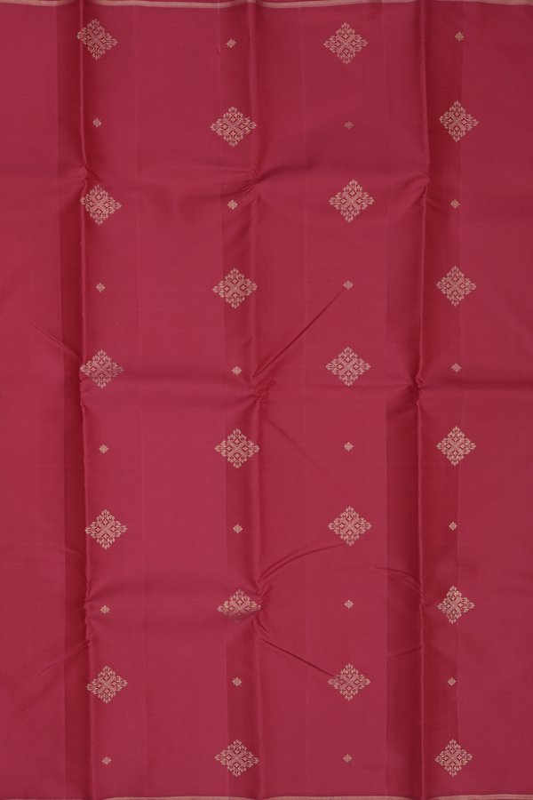Kanchipuram Silk Saree In Crimson Red With Diamond Buttas