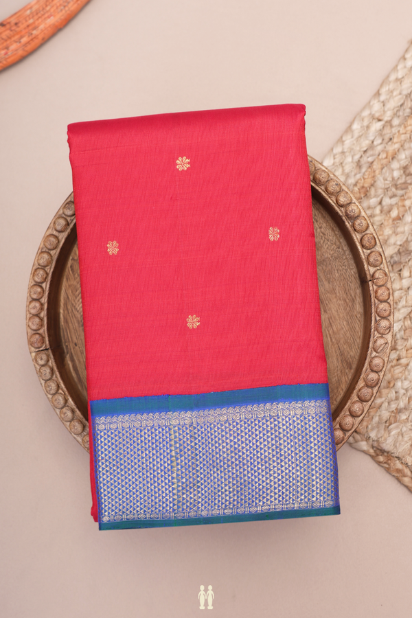 Kanchipuram Silk Saree In Crimson Red With Floral Buttas