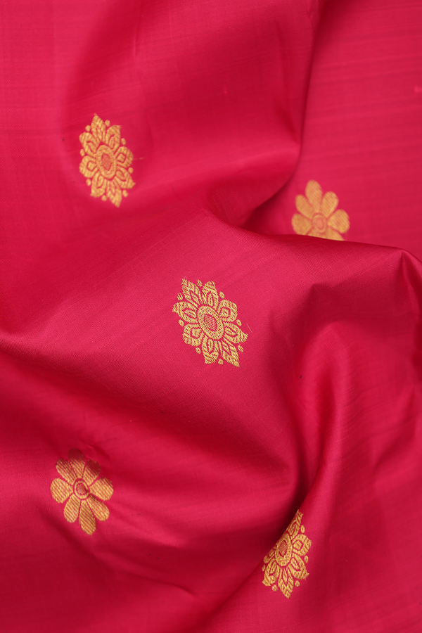 Kanchipuram Silk Saree In Crimson Red With Floral Buttas