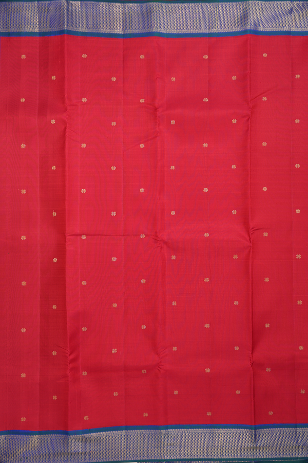 Kanchipuram Silk Saree In Crimson Red With Floral Buttas