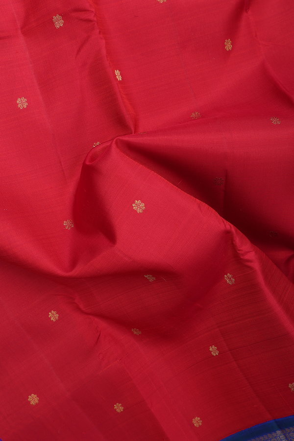 Kanchipuram Silk Saree In Crimson Red With Floral Buttas