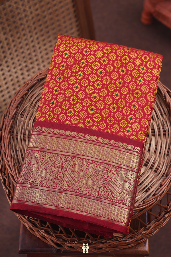 Kanchipuram Silk Saree In Crimson Red With Jacquard Pattern