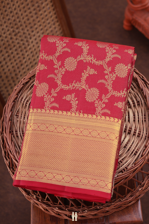 Kanchipuram Silk Saree In Crimson Red With Brocade Design