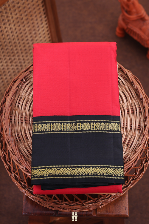 Kanchipuram Silk Saree In Crimson Red With Korvai Border