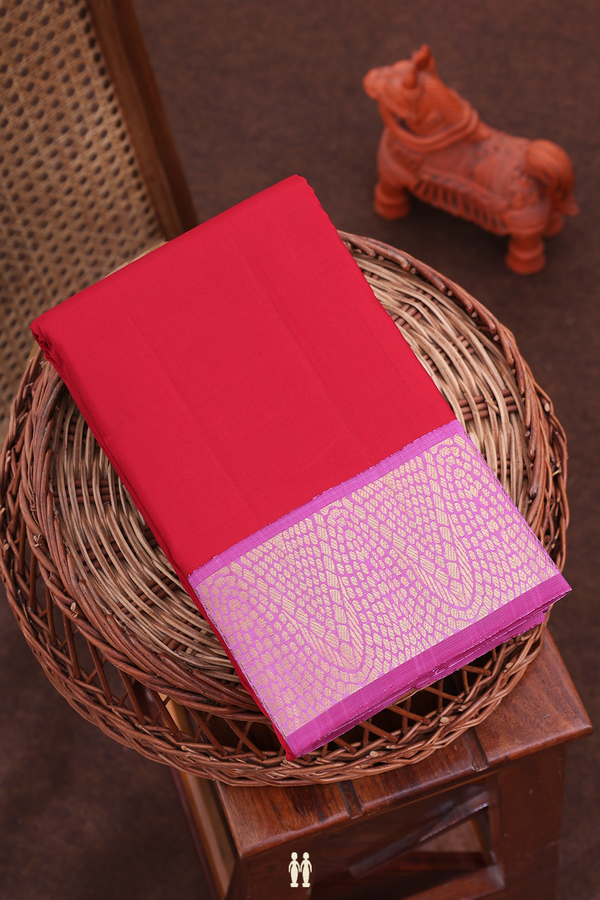 Kanchipuram Silk Saree In Crimson Red With Korvai Border