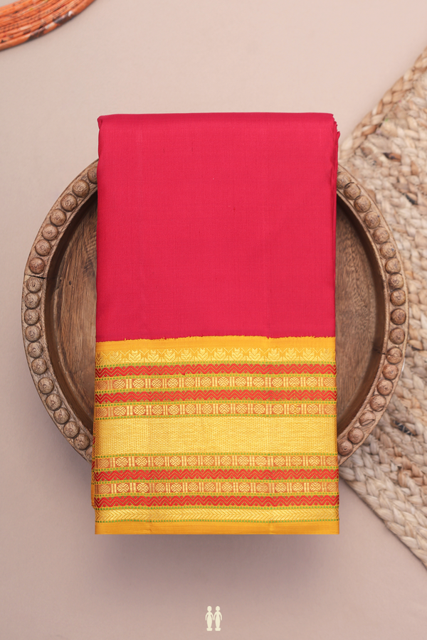 Kanchipuram Silk Saree In Crimson Red With Korvai Border
