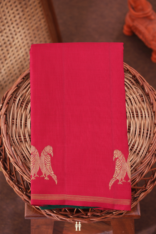 Kanchipuram Silk Saree In Crimson Red With Parrot Border