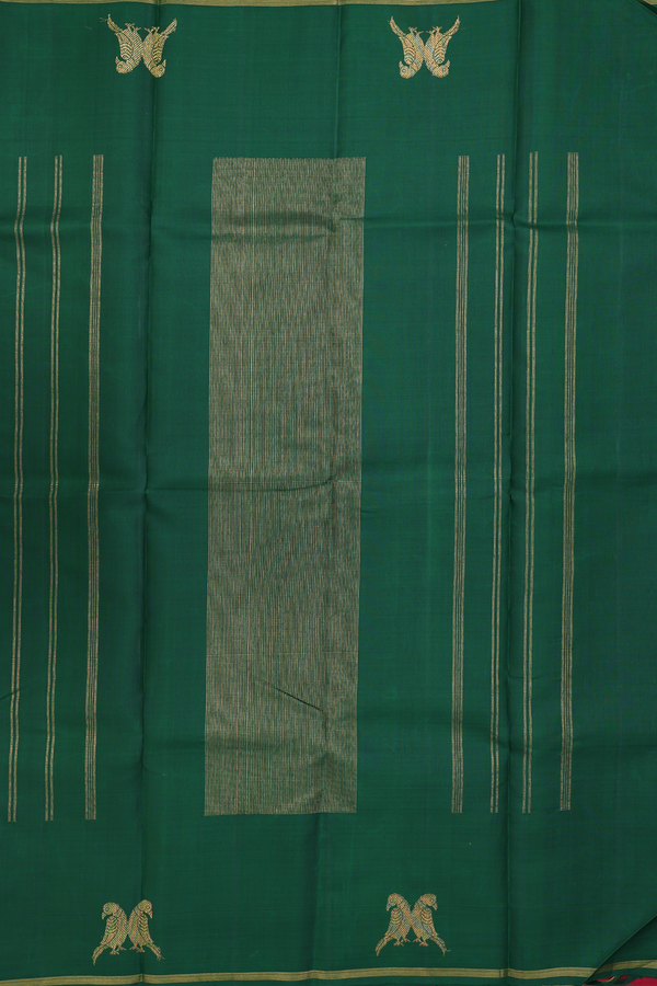 Kanchipuram Silk Saree In Ruby Red With Parrot Border