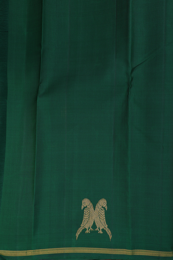 Kanchipuram Silk Saree In Ruby Red With Parrot Border